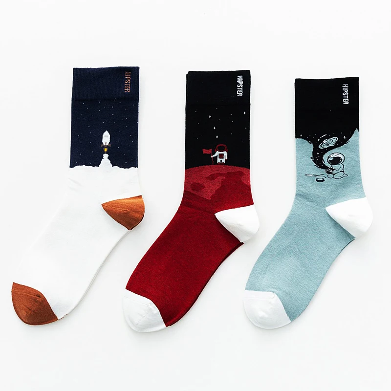 3 пары в партии, хлопковые носки для мужчин и женщин, оригинальные носки Harajuku с рисунком, милые счастливые носки, 35-43 - Color: Group D