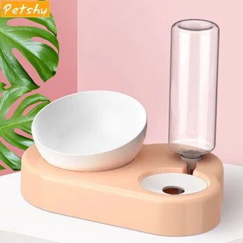 

Petshy Plastic Large Capacity Pet Double Bowls Cat Automatic Feeder Dispenser For Dog Cats Food Feeding Bowl Cat Drinker Bottle