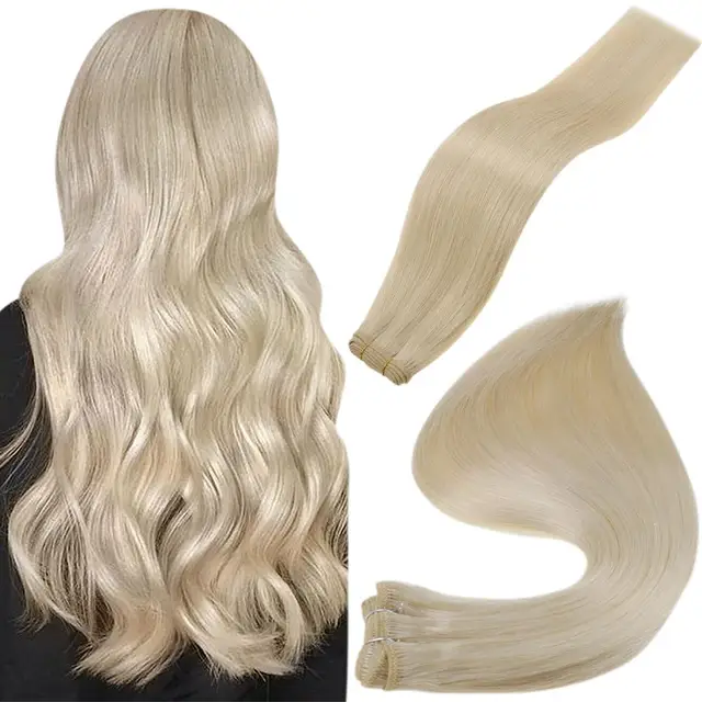 Full Shine Human Hair Weft Extensions Hair Bundles Ombre Blonde Color 100g Sew In Silky Straight Remy Skin Double Weft For Salon 60 Platinum Blonde