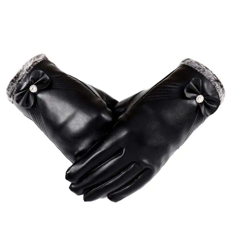 Leather Motorcycle Fleece Gloves Touch Screen Men Women Driving Thickened Gloves Camping and Hiking Accessories - Цвет: Black 7