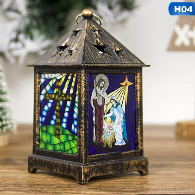 LED Lights Christmas Creative Portable Christmas Small Wind Painted Religious Christmas Lights Hanging Ornaments Party