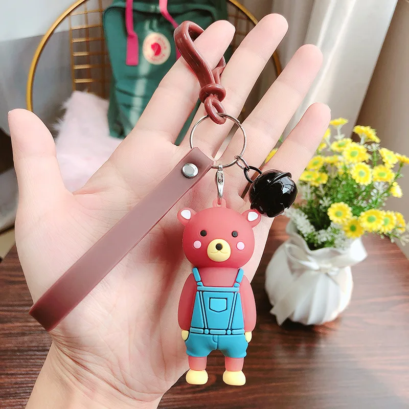 New Cartoon Keychain Silicone Bib Animal Toy Doll Bear Car Ring Chain Bag Pendant Student Gift