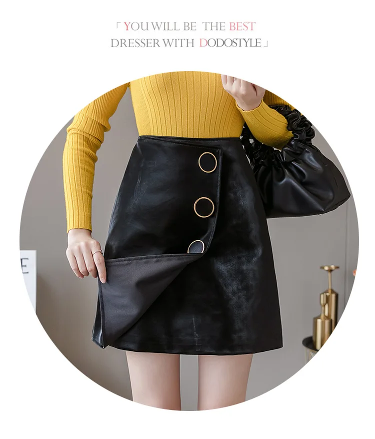 Heydress Осенняя модная однотонная кожаная юбка короткая Асимметричная юбка с высокой талией Мини-юбка высокого качества на пуговицах