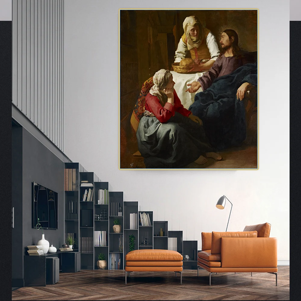 Christ in the House of Martha and Mary by Johannes Vermeer Canvas Oil Painting Artwork Poster Picture Wall Decor Home Decoration | Дом и сад