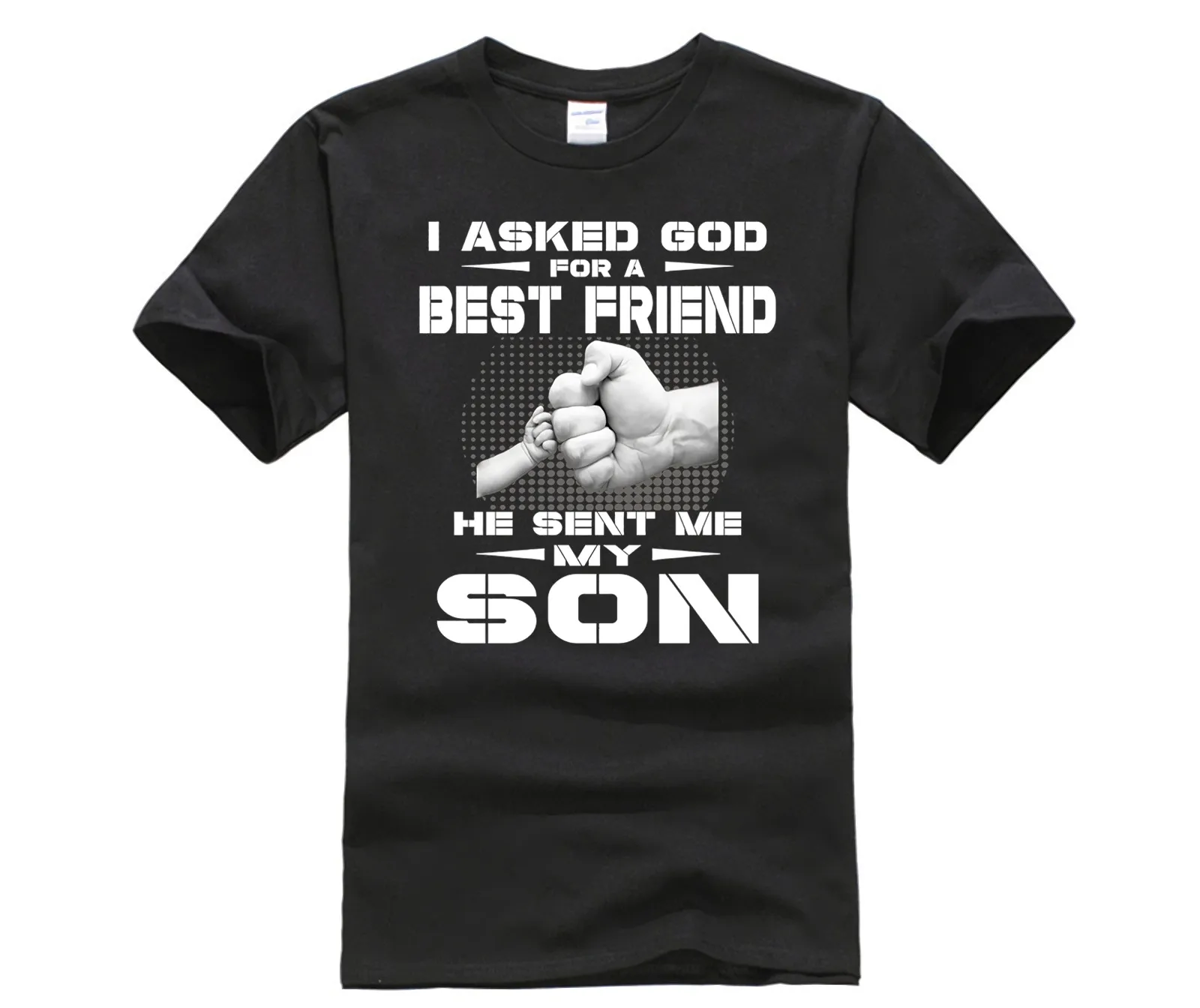 Hight Quality T shirt Poplin I asked God for a best Friend He Sent Me My Son Shirt Short O neck | Мужская одежда