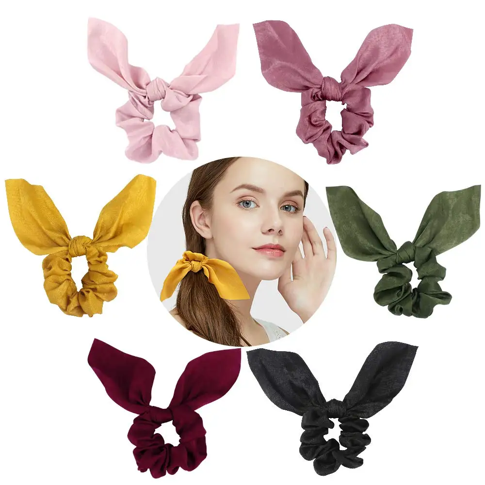 

6 PCS Hair Scrunchies for Women, Fashion Scrunchies for Hair Soft Silk Satin Scrunchies for Hair Cute Bunny Ear Scrunchies
