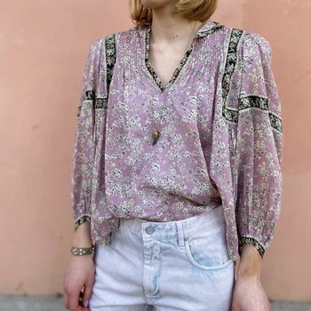 

woman print shirts runway 2020 v neck blouses