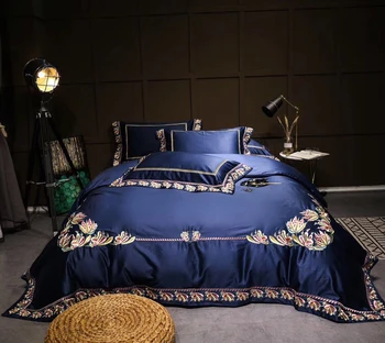 

120S Egyptian Cotton purple Embroidery Luxury Bedding Set 4pcs King Queen Bed Sheet Cover set Duvet cover Pillowcase