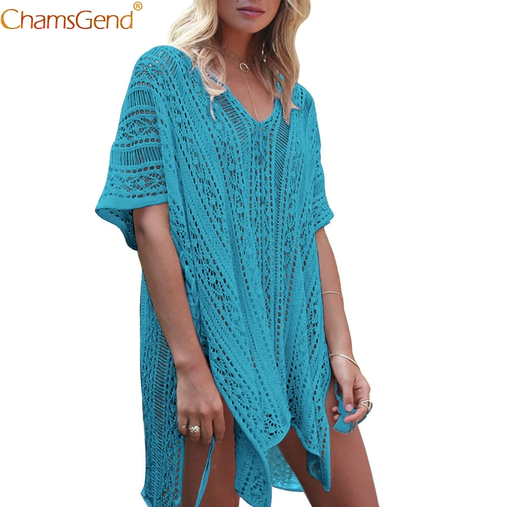 

Women Beach Dress Bikini Cover up Loose Beach dress swimsuit summer Swimwear Bikini Knitted tunic cover up Bathing Dress suit 20