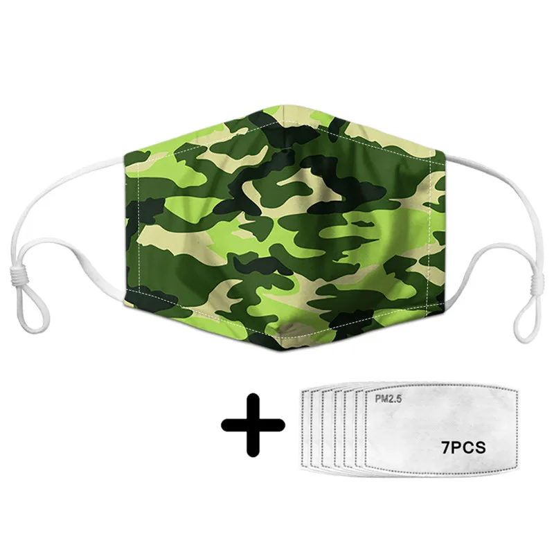 

Mouth Mask Camouflage Color Elastic Respirator With 7pcs PM2.5 Filters Windproof Face Maski Mascherina