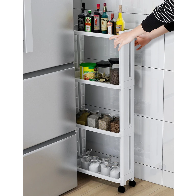 Carrello Portaoggetti A 4 Ripiani Stretto Con Ruote - Ideale Per Cucina, Bagno E Lavanderia - 3