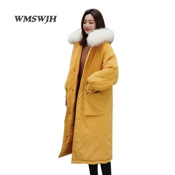 

New Arrival 2019 Winter Jacket Women Korean Style Oversized Loose Female Coat Hooded with Fur Collar Parka Two Big Pockets A778