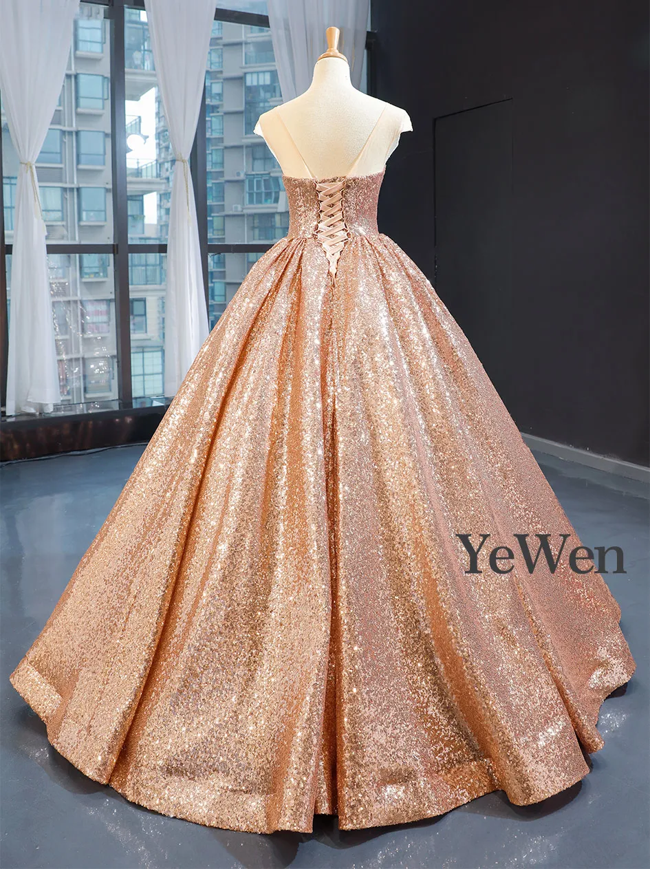 YeWen/Вечерние платья с золотыми блестками, вечерние платья в пол на тонких бретелях, Роскошные вечерние платья, платье для выпускного бала