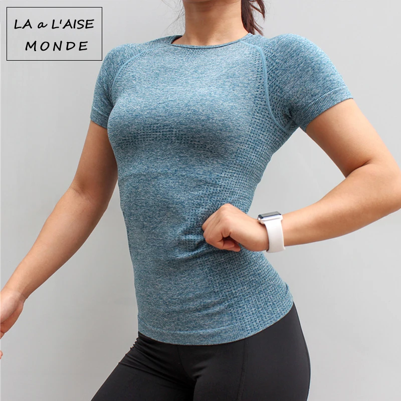  Fitness Women Seamless Sport Shirt Sports Wear For Women Gym Running Top Short Sleeve Yoga Workout 