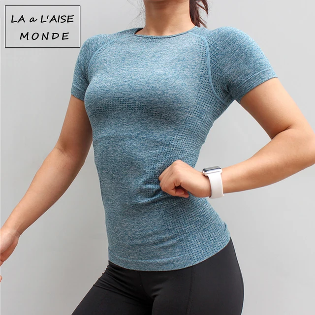 US $9.39 Fitness Women Seamless Sport Shirt Sports Wear For Women Gym Running Top Short Sleeve Yoga Workout
