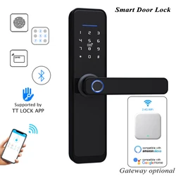 Serrure de porte intelligente à empreintes digitales, serrure numérique électronique, passerelle Bluetooth Wifi TTlock, serrure de porte en bois, Alexa Google 