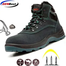 DEWBEST/ г. Мужские рабочие ботинки зимняя теплая уличная защитная обувь из коровьей замши на шнуровке со стальным носком