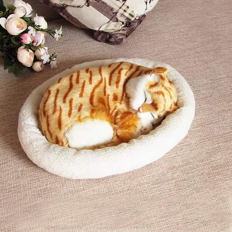 Realistic Black and White Cat Dog Breathing Sleeping Plush Toys Doll Electronic Companion Pets for Dementia Seniors Adults Kids 4