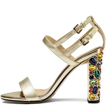 

YECHNE Women Gold Open Teen Street Sandals Leather Crystal High Hooks Shoes Black Gladiator Sexy Hooks Sandals 33