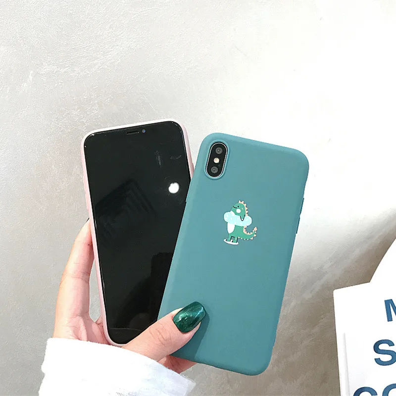 Корейский простой милый чехол для телефона с рисунком динозавра iPhone X XS Max XR Kawaii