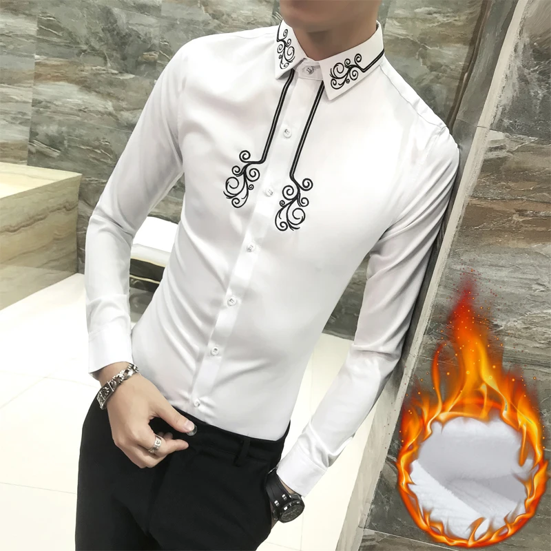 Корейская мужская рубашка Мода осень зима рубашка-смокинг мужская с длинным рукавом теплая бархатная рубашка мужская одежда Клубные выпускные блузки