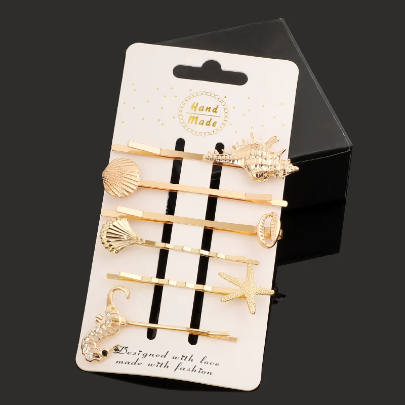 Модные аксессуары для волос для женщин, девочек, заколки для волос, золотые заколки, морская звезда, ракушка, сердце, стразы, заколки для волос, заколка - Цвет: 8