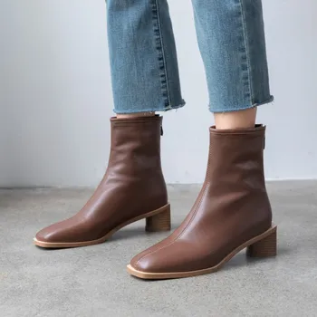 

Oversized boots women shoes ankle boots for women ladies boots shoes woman winter Square head leather back zipper