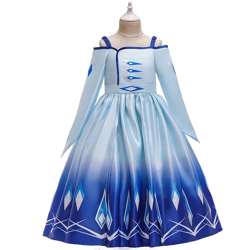 Girl Elsa Dress 2 Set For Girl Snow Queen Princess Cosplay Kids Anna Christmas Costume Children Halloween Party Girl Clothing - Цвет: D0145blue