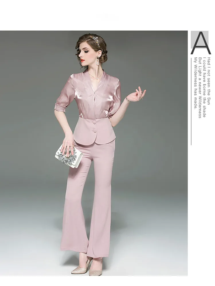 

Spring and autumn socialite xiaoxiang ethos quality professional slim chiffon shirt haren pants pants two suits