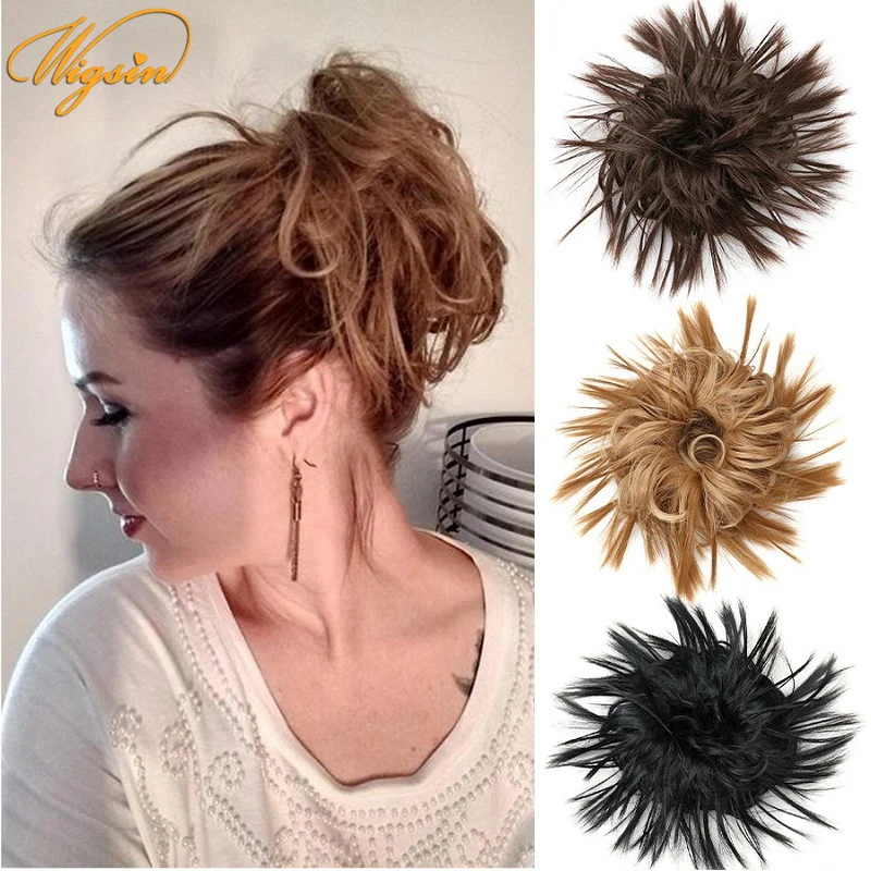 Hot Seller Hair-Tail-Extension Donut Curly Messy Synthetic Bun Chignon Hair-Rubber-Bands Elastic Myw5enlJJnV