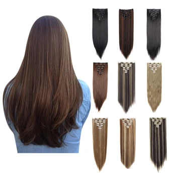 

7Pcs 16 Clips 22 Inch Long Soft Silky Straight Full Head Clip In on Double Weft Hair Extensions,Clips In Hair Extensions