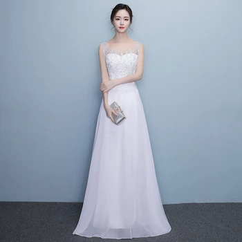 

2020 New White Simple Chiffon Evening Dress Long Elegant Beading Lace Evening Gown Sexy Backless Formal Banquet Prom Dress