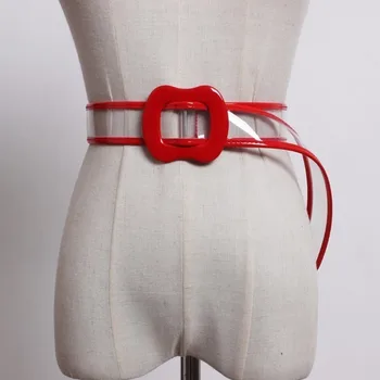 

[EWQ] New Spring Autumn Fashion 2020 Personality Contrast Color High Quality PVC Transparent Belt Women All-match QC986