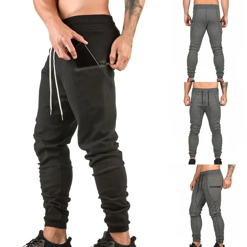 

Men's Trendy Skinny Sport Pencil Sweatpants Solid Drawstring Zipper Pockets Gym Trousers Jogger Casual Track Pants Harem Pants