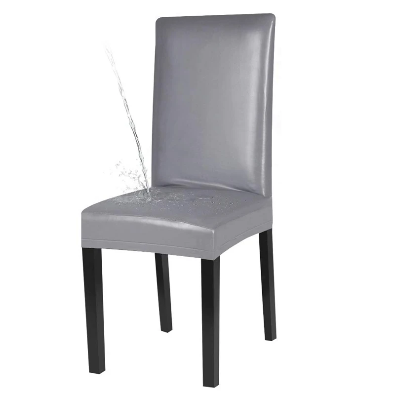 Dining Chair Covers, Solid Pu Leather Waterproof and Oilproof Stretch Dining Chair Cover Slipcover for Home Decorative