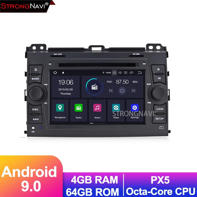 PX5 model 7 дюймовый Android 9,0 4G Оперативная память 64G Встроенная память HD Автомобильный dvd-плеер с экраном для Toyota Prado Land Cruiser 120 2003-2009 с BT WI-FI резервного копирования Камера - Цвет: PX5 model
