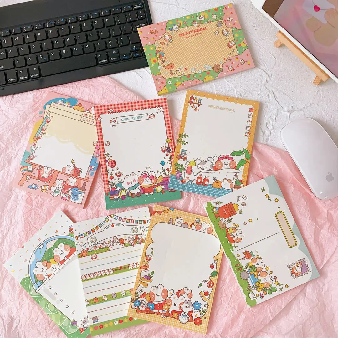 Cartoon Cute Bunny Notes Message Paper Color Memo Pad Planner Stickers Notepad Notebook Diary Kawaii School Supplies Stationery