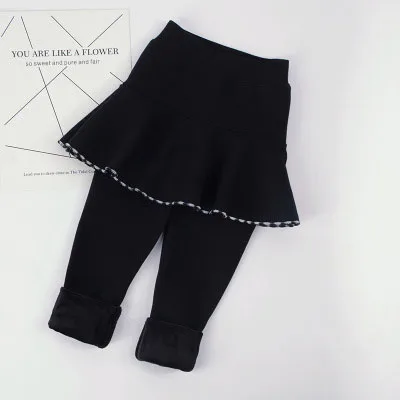 Зимние теплые штаны; Модные Теплые Мягкие штаны для девочек 3-8 лет с рисунком кролика и кота - Цвет: Черный