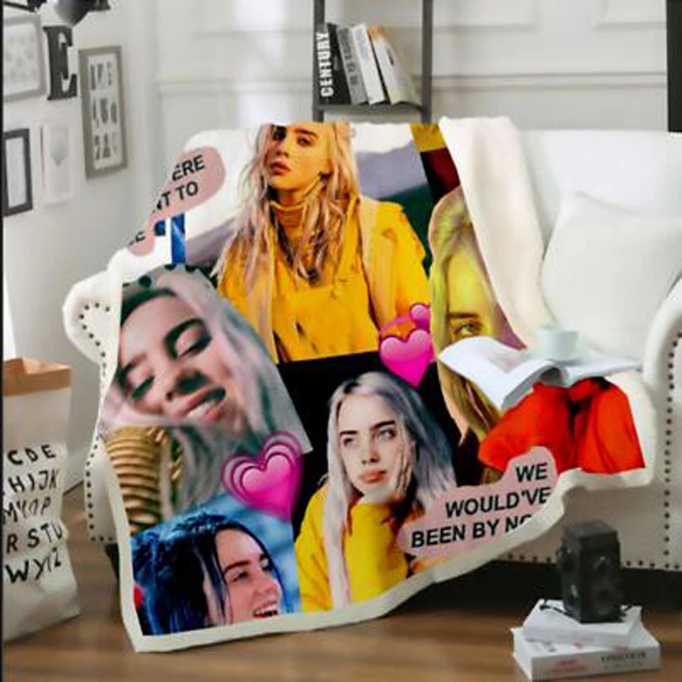 

billie eilish 3d printed fleece blanket for Beds Hiking Picnic Thick Quilt Fashionable Bedspread Sherpa Throw Blanket style-10