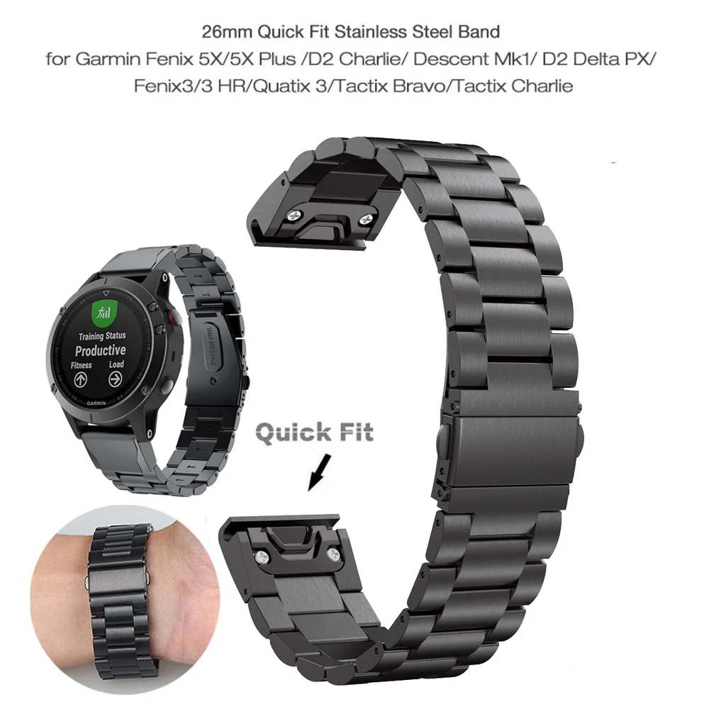 26 22 20 мм ремешок для часов Garmin Fenix 5X5 3 3HR D2 S60 gps smartwatch Quick ReleaseStainless стальная полоса