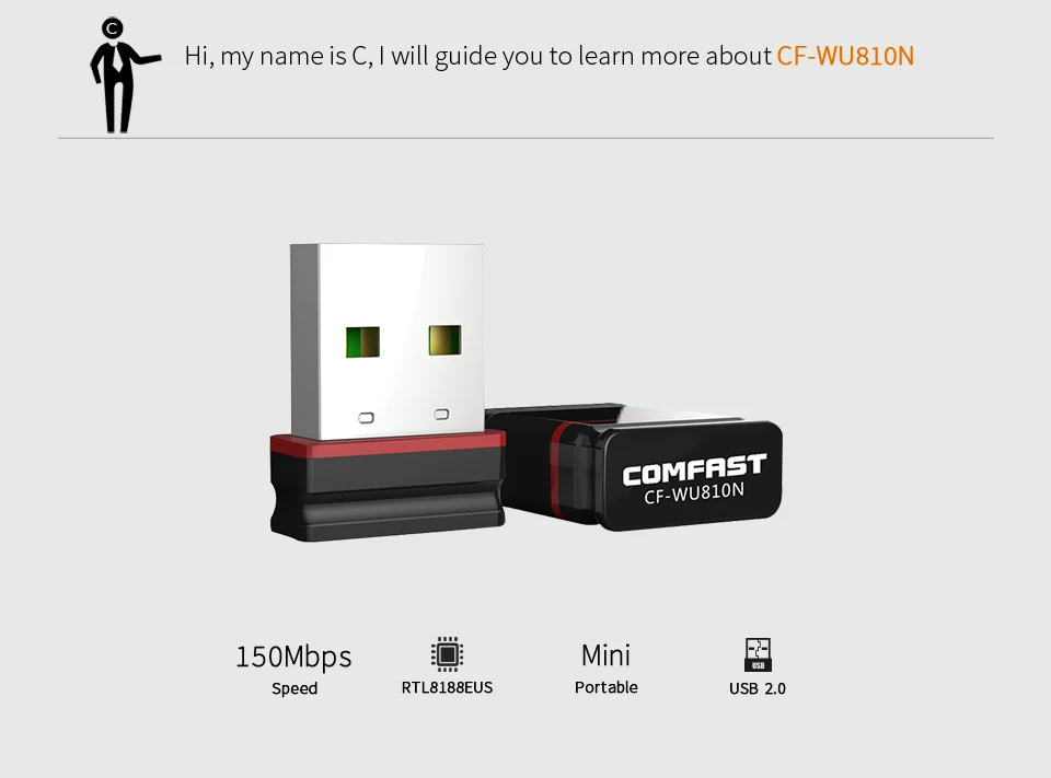 Comfast Mini USB Wi-fi адаптер 2,4G Wifi dongle 150 Мбит/с 802.11b/g/n Wifi излучатель Wi-fi приемник сетевая карта антенна