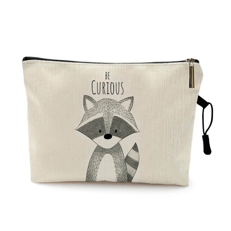 Cute Watercolor Animal Prints Cosmetic Case Woman Cartoon Dinosaur Bear Makeup Bag Portable Toy Storage Bag Children Gift