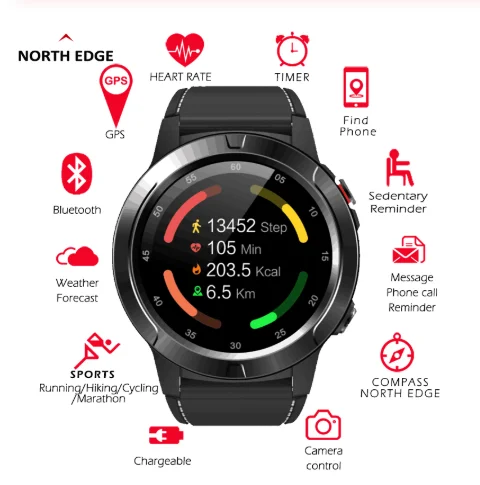 Смарт-часы North Edge с GPS Bluetooth функцией телефонного звонка монитором кровяного