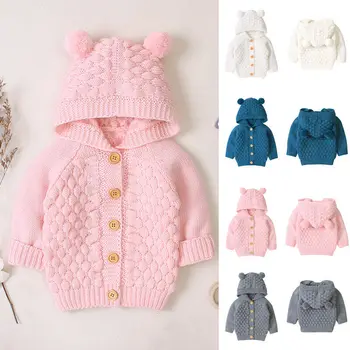 

CANIS Kids Baby Girls Autum Winter Warm Long Sleeve Solid Color Lovely Button Hooded Coat Outerwear Jacket