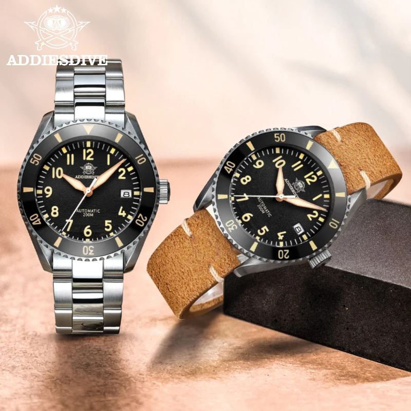 AddiesDive luxury Pilot men's watch sapphire crystal NH35  automatic watches super luminous Ceramic bezel retro 200m diver watch