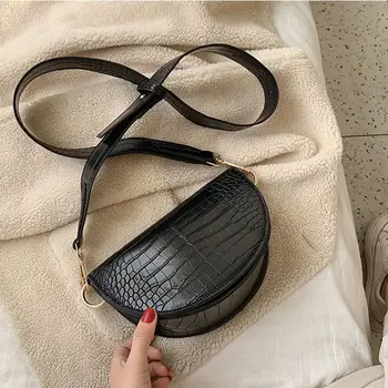 

Famous Design Pu Leather Women Crossbody Bags Shopping Female Handbags Crocodile Semicircle Luxury Purse Shoulder Bags F-603