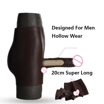 20cm Super Long Soft Realistic Strap-on Dildo Hollow Silicone Penis Wear Pants Sex Toys For Men Gay Chastity Belt Adult Products