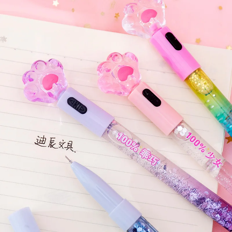 Girl's heart glows with neutral pen cat claws Lovely creative quicksand lighting students sign pens | Канцтовары для офиса и