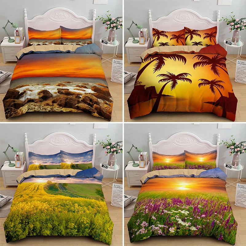 

Beautiful Sunset Scenery Duvet Cover With Pillowcase King Queen Size Bedding Set Single Twin Bedclothes Home Textiles