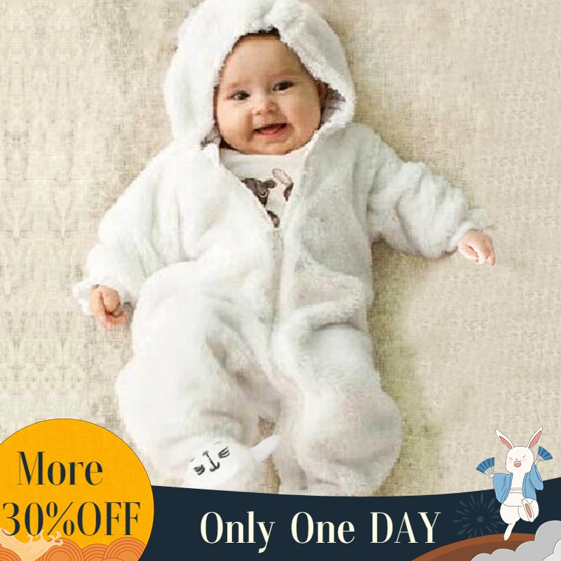 

2020 Newborn Baby Boy Girl Rompers cute Playsuit Clothes solid Hooded Cartoon long sleeve Flannel Romper Jumpsuit Warm Clothes